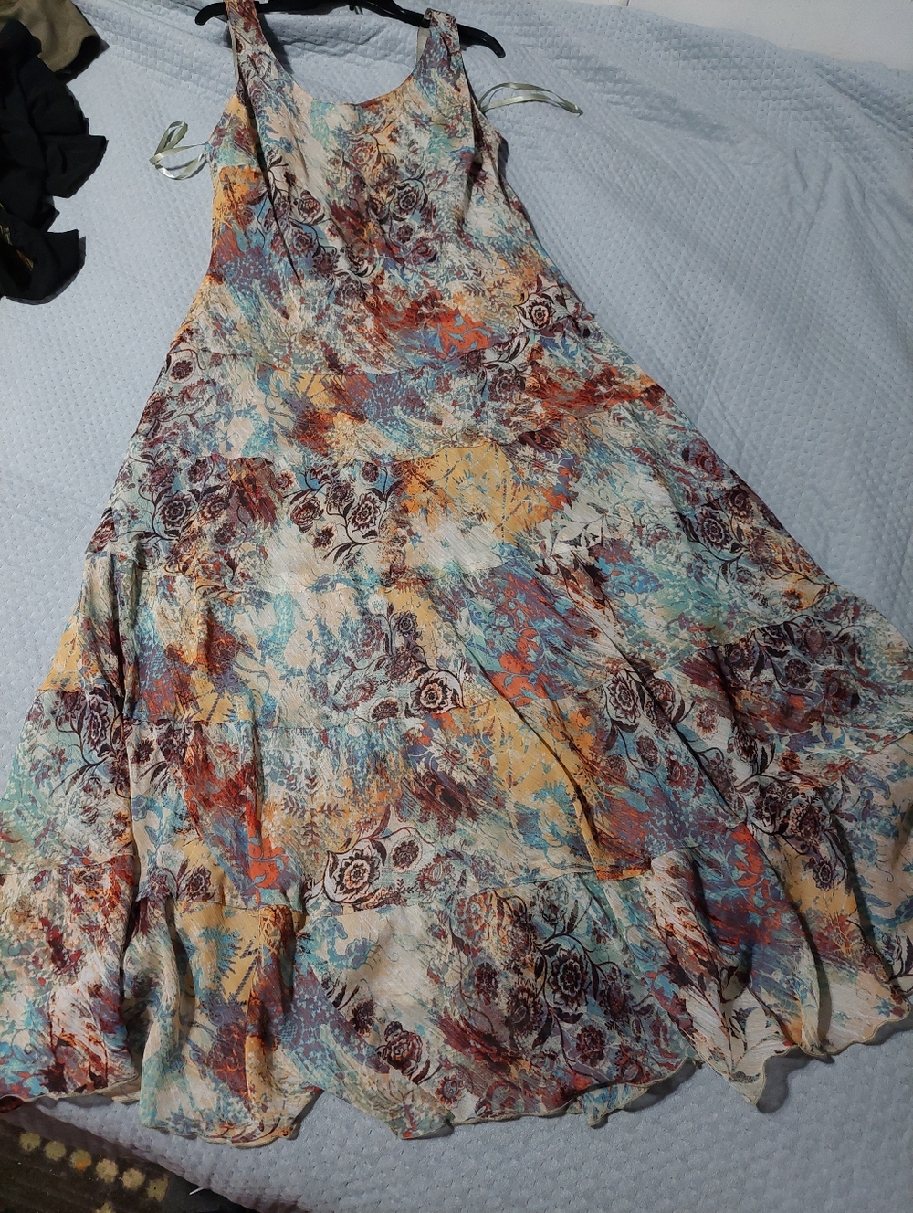 Nine West Sleeveless Maxi Dress in Cream, Blue, Rust and Brown